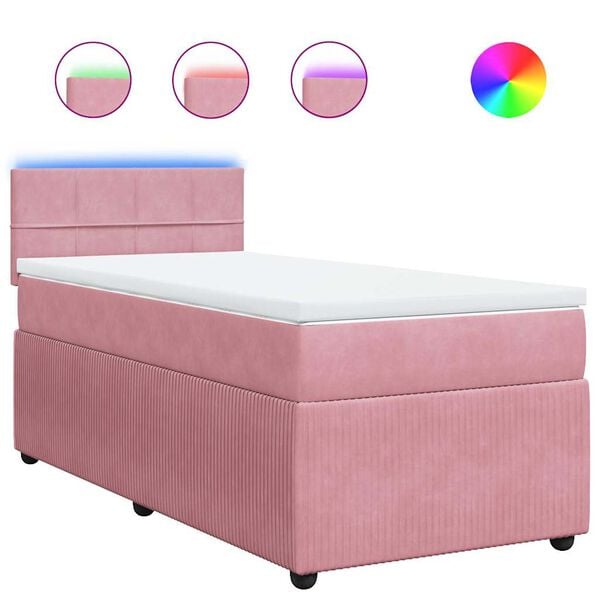 vidaXL Sommier &agrave; lattes de lit avec matelas Rose 90x200 cm Velours