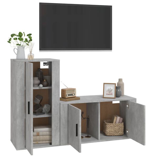 vidaXL Ensemble de meubles TV 2 pcs gris b&eacute;ton bois d'ing&eacute;nierie