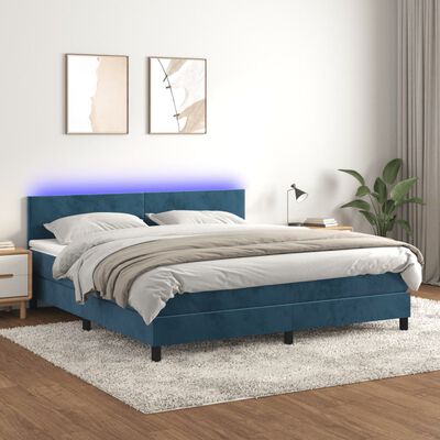 vidaXL Sommier à lattes de lit avec matelas LED Bleu foncé 160x200 cm