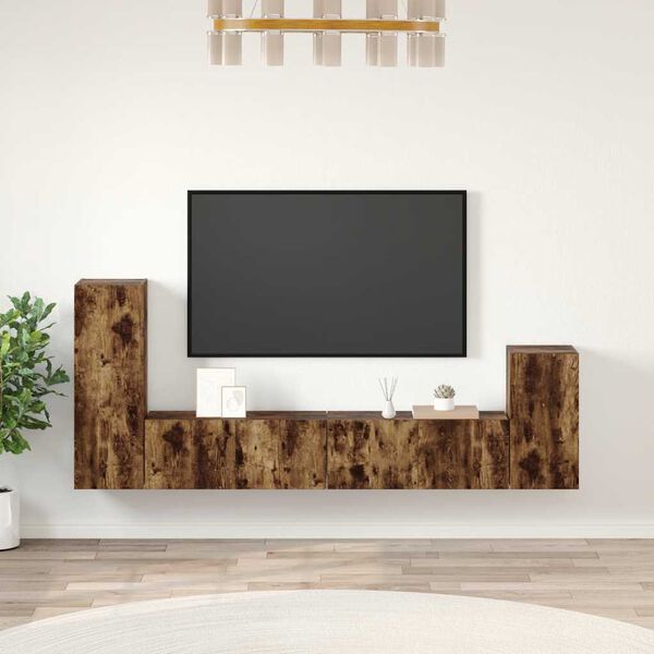 vidaXL Ensemble de meubles TV 4 pcs Ch&ecirc;ne fum&eacute; Bois d'ing&eacute;nierie