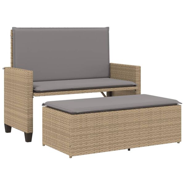vidaXL Banc de jardin et coussins et repose-pied beige r&eacute;sine tress&eacute;e