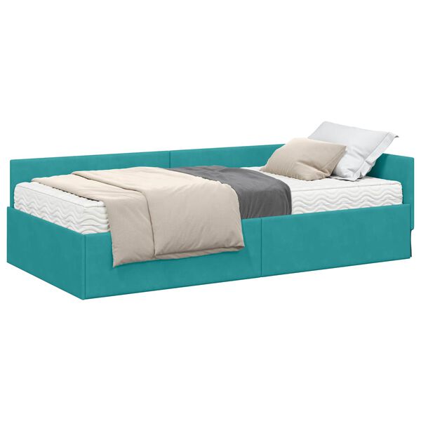 vidaXL Cadre de lit d'angle avec matelas Autre 2 pcs Turquoise Velours