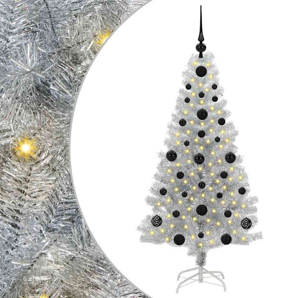vidaXL Sapin de No&euml;l avec 150 LED avec support Argent 120 cm PET