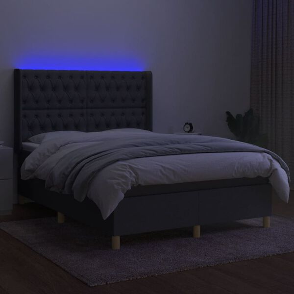 vidaXL Sommier &agrave; lattes de lit matelas LED Gris fonc&eacute; 140x200 cm Tissu