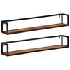 vidaXL &Eacute;tag&egrave;res murales 2 pcs 110x17x17 cm bois massif d'acacia et fer