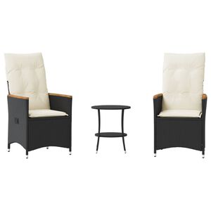 vidaXL Ensemble de bistro 3 pcs avec coussins noir r&eacute;sine tress&eacute;e
