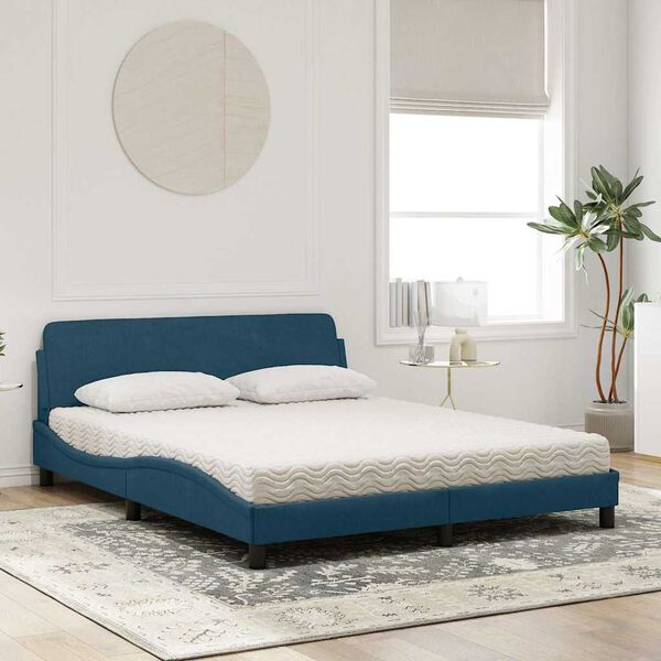 vidaXL Lit avec matelas Dover bleu 160x200 cm velours