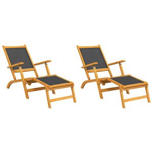 vidaXL Chaises longues d'ext&eacute;rieur lot de 2 Acacia massif et textil&egrave;ne