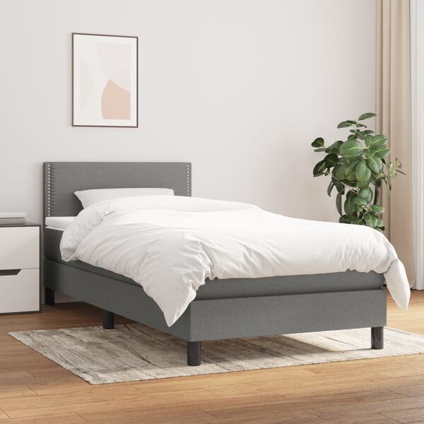 vidaXL Sommier &agrave; lattes de lit avec matelas Gris fonc&eacute; 100x200cm Tissu