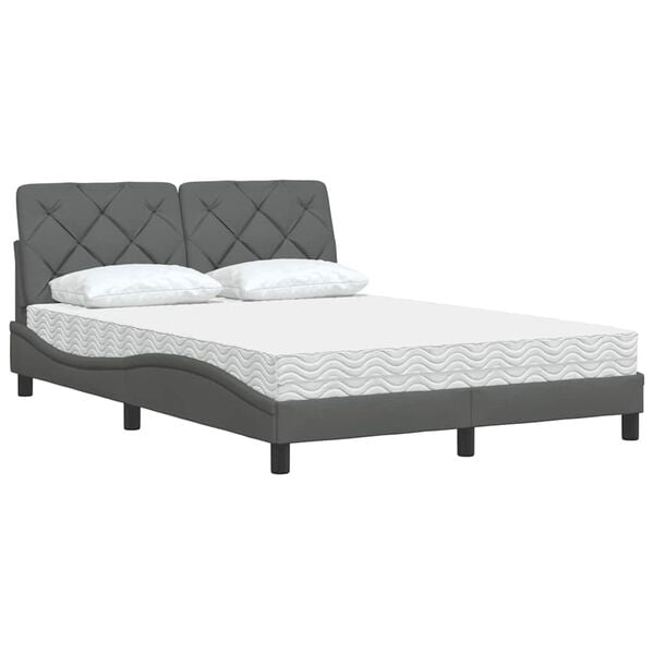 vidaXL Lit avec matelas gris fonc&eacute; 120x200 cm tissu