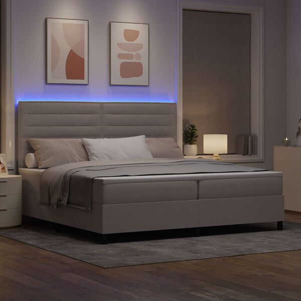 vidaXL Lit &agrave; ressorts avec matelas avec LED Taupe 200 x 200 cm tissu