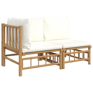 vidaXL Salon de jardin 2 pcs avec coussins blanc cr&egrave;me bambou