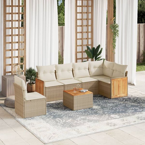 vidaXL Salon de jardin avec coussins 7 pcs beige r&eacute;sine tress&eacute;e