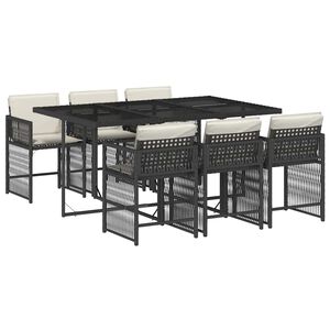 vidaXL Ensemble &agrave; manger de jardin coussins 7pcs Noir R&eacute;sine tress&eacute;e
