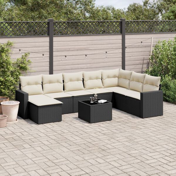 vidaXL Salon de jardin 9 pcs avec coussins noir r&eacute;sine tress&eacute;e