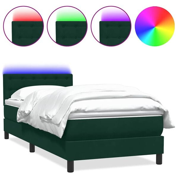 vidaXL Sommier &agrave; lattes de lit et matelas et LED vert fonc&eacute; 80x220 cm velours