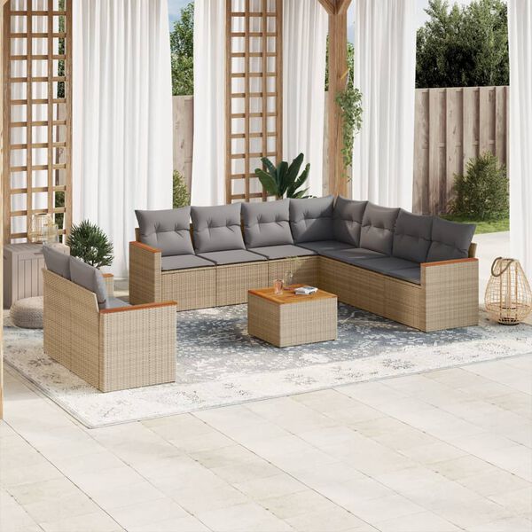 vidaXL Salon de jardin et coussins 10 pcs m&eacute;lange beige r&eacute;sine tress&eacute;e