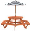 vidaXL Table de pique-nique pour 6 enfants avec parasol hexagone sapin