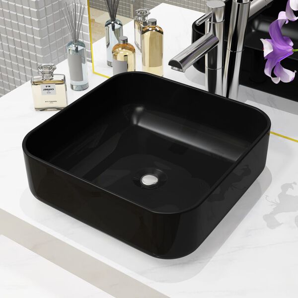 vidaXL Lavabo carr&eacute; C&eacute;ramique Noir 38 x 38 x 13,5 cm