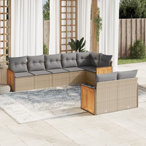 vidaXL Salon de jardin avec coussins 8 pcs beige r&eacute;sine tress&eacute;e