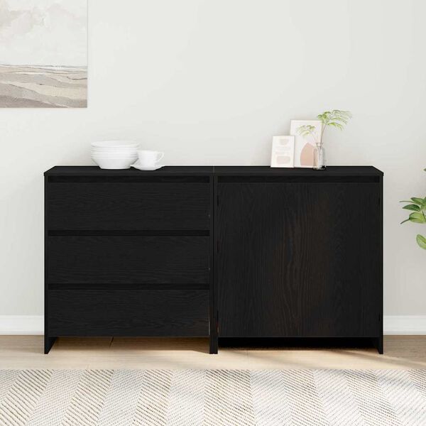 vidaXL Buffet avec tiroir 2 pcs Noir 70 x 41 x 75 cm Bois d'ing&eacute;nierie