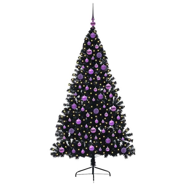 vidaXL Sapin de No&euml;l artificiel pr&eacute;-&eacute;clair&eacute; Noir 180 cm PVC