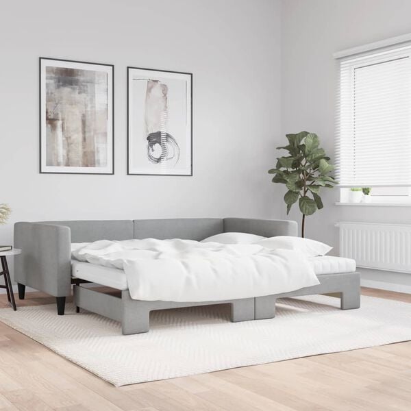 vidaXL Lit de jour avec gigogne et matelas gris clair 100x200 cm tissu