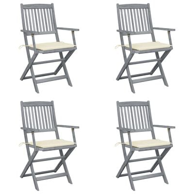 vidaXL Chaises pliables d'extérieur lot de 4 et coussins Bois d'acacia