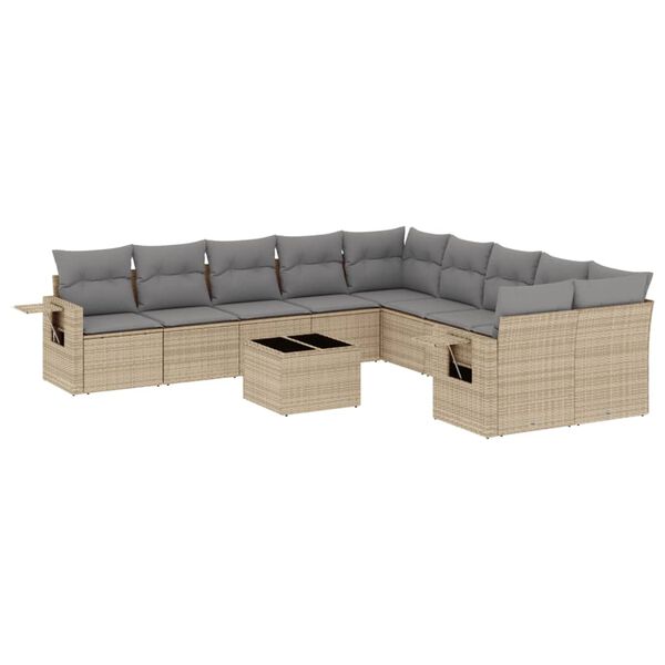 vidaXL Salon de jardin 11 pcs avec coussins beige r&eacute;sine tress&eacute;e