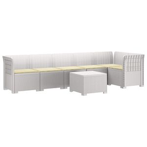 vidaXL Canap&eacute; de Jardin 6 Places avec Coussins Aspect Rattan PP Blanc