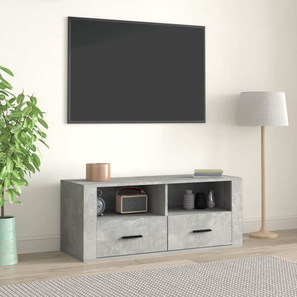 vidaXL Meuble TV Gris béton 100x35x40 cm Bois d'ingénierie