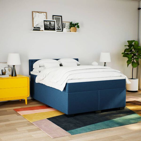 vidaXL Sommier &agrave; lattes de lit avec matelas Bleu 140x200 cm Tissu