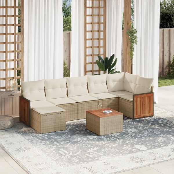 vidaXL Salon de jardin avec coussins 8 pcs beige r&eacute;sine tress&eacute;e