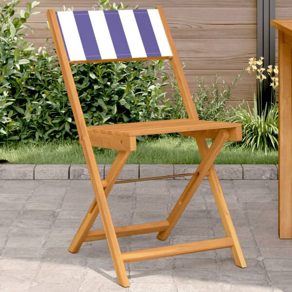 vidaXL Chaises de bistrot lot de 2 bleu/blanc bois acacia massif tissu