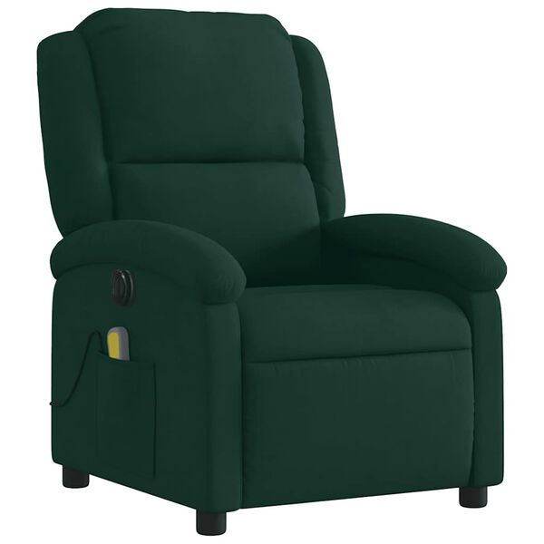 vidaXL Fauteuil inclinable de massage &eacute;lectrique vert fonc&eacute; velours
