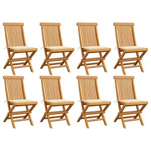 vidaXL Chaises de jardin et coussins cr&egrave;me lot de 8 Bois teck massif