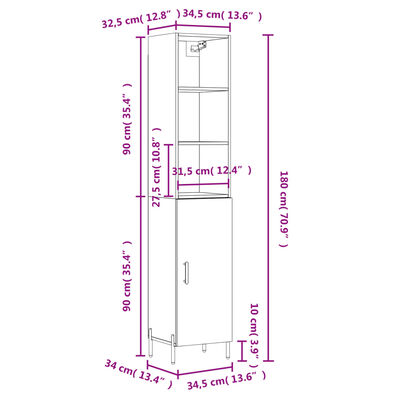 vidaXL Buffet haut Chêne marron 34,5x34x180 cm Bois d'ingénierie