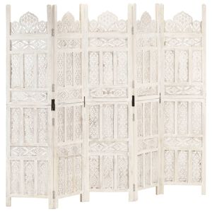 vidaXL Cloison de s&eacute;paration 5 panneaux Blanc 200x165 cm Bois manguier