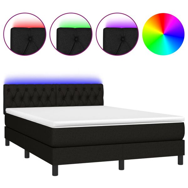 vidaXL Sommier &agrave; lattes de lit avec matelas LED Noir 140x200 cm Tissu