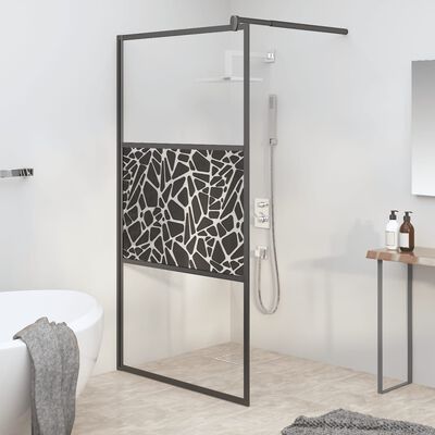 vidaXL Paroi de douche 115x195 cm Verre ESG avec design de pierre Noir