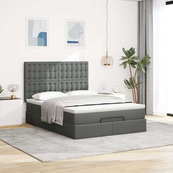 VidaXL Cadre de lit ottoman avec matelas gris fonc&eacute; 140x200 cm tissu