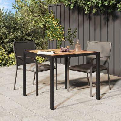 vidaXL Table de jardin 90x90x75cm Résine tressée et bois d'acacia Noir