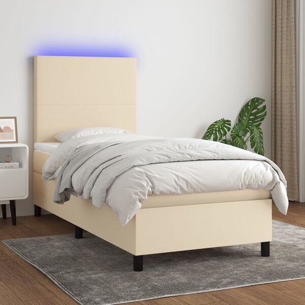 vidaXL Sommier &agrave; lattes de lit et matelas et LED Cr&egrave;me 80x200cm Tissu
