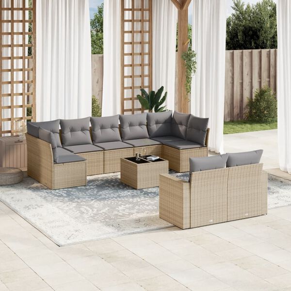 vidaXL Salon de jardin avec coussins 10 pcs beige r&eacute;sine tress&eacute;e