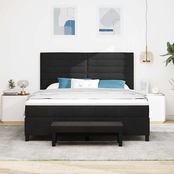 vidaXL Lit &agrave; ressorts avec matelas Noir 180 x 200 cm tissu