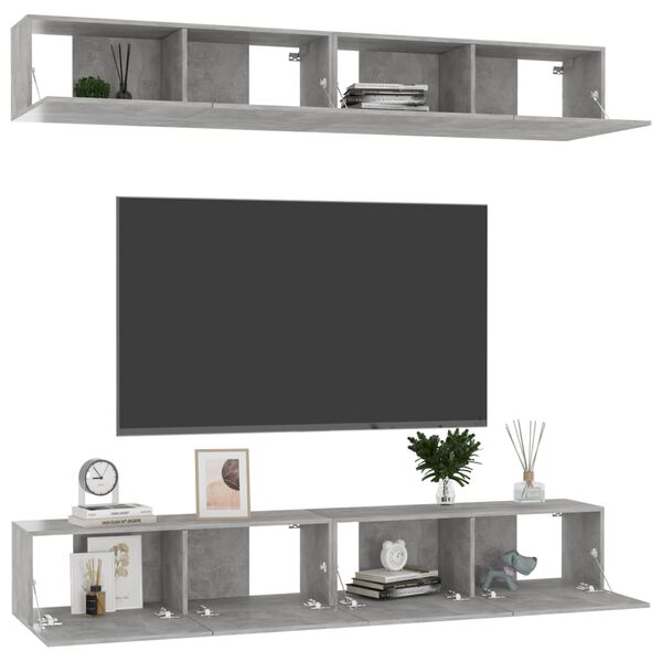 vidaXL Meubles TV 4 pcs Gris béton 100x30x30 cm Bois d'ingénierie