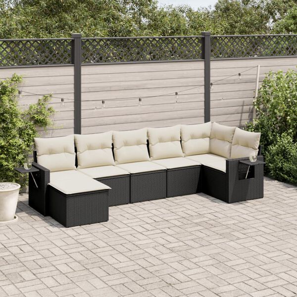 vidaXL Salon de jardin 7 pcs avec coussins noir r&eacute;sine tress&eacute;e