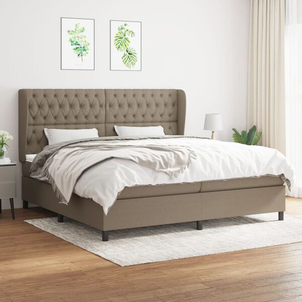 vidaXL Sommier &agrave; lattes de lit avec matelas Taupe 200x200 cm Tissu
