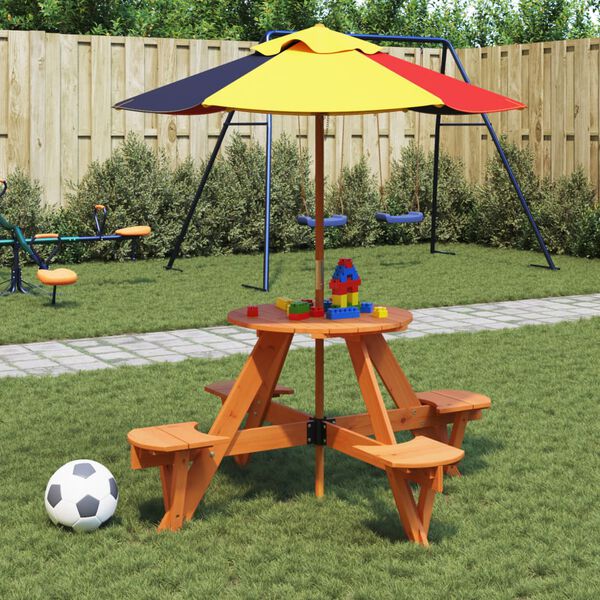 vidaXL Table de pique-nique pour 4 enfants avec trou de parasol rond