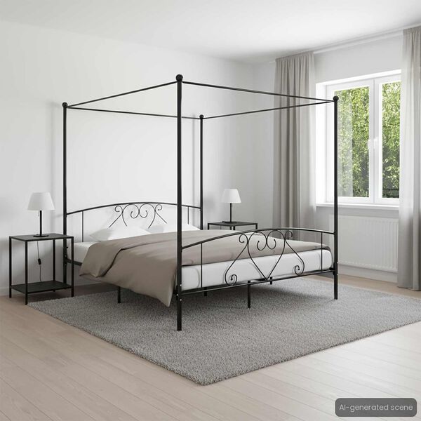 vidaXL Cadre de lit sans matelas avec baldaquin noir 180x200 cm métal